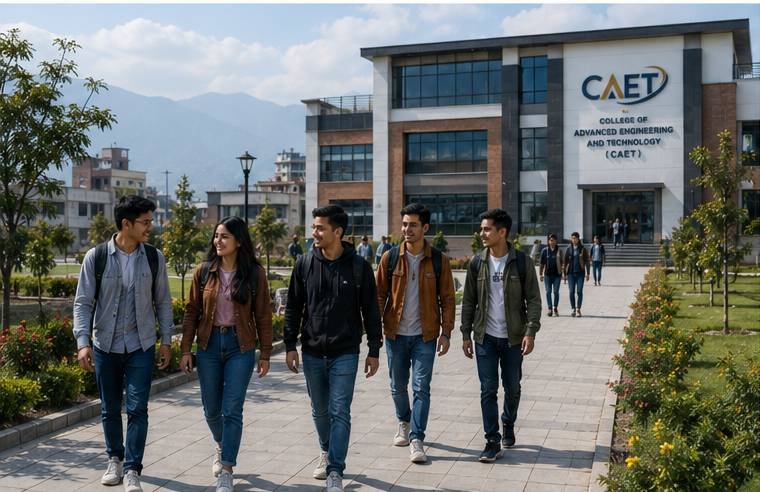 CAET students walking across campus